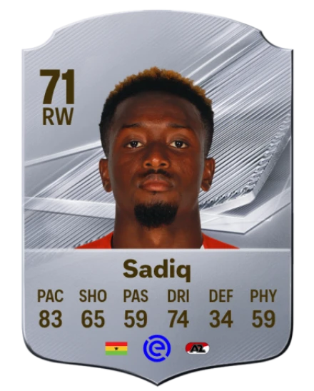 Sadiq 71 Rare RW FC 26 card