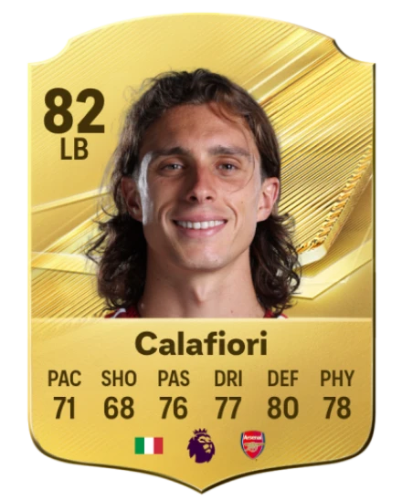 Calafiori 82 Gold LB FC 27 card